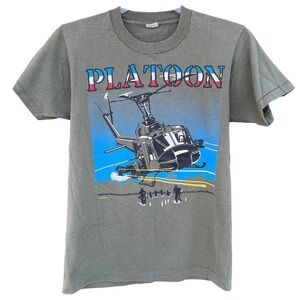 VTG 1987 Platoon Movie Tee Screen Stars USA SS Vietnam Combat Huey Helicopter Sm